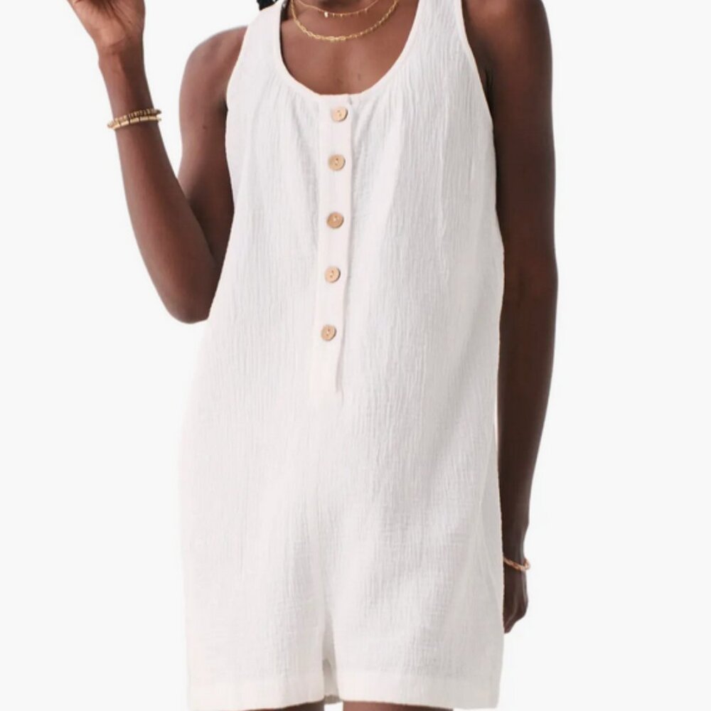 Faherty White Sleeveless Romper